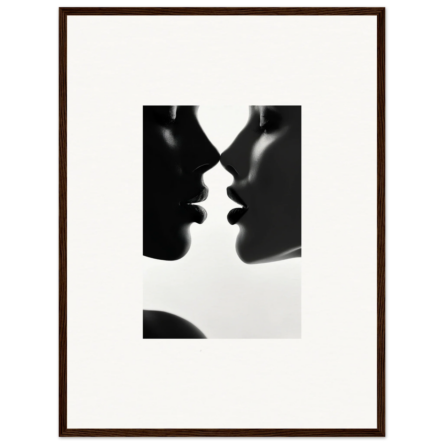 Two silhouetted profiles in a near-kiss, perfect for a premium framed wall art