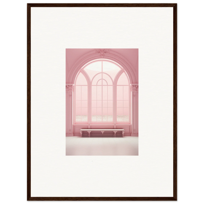 Arched pink window with bench, perfect for solitude’s rosy asana framed wall art