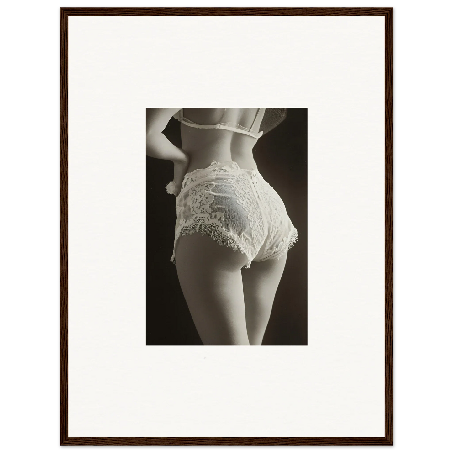 Woman’s hips in lacy white underwear, perfect for Transcendent Allure wall art