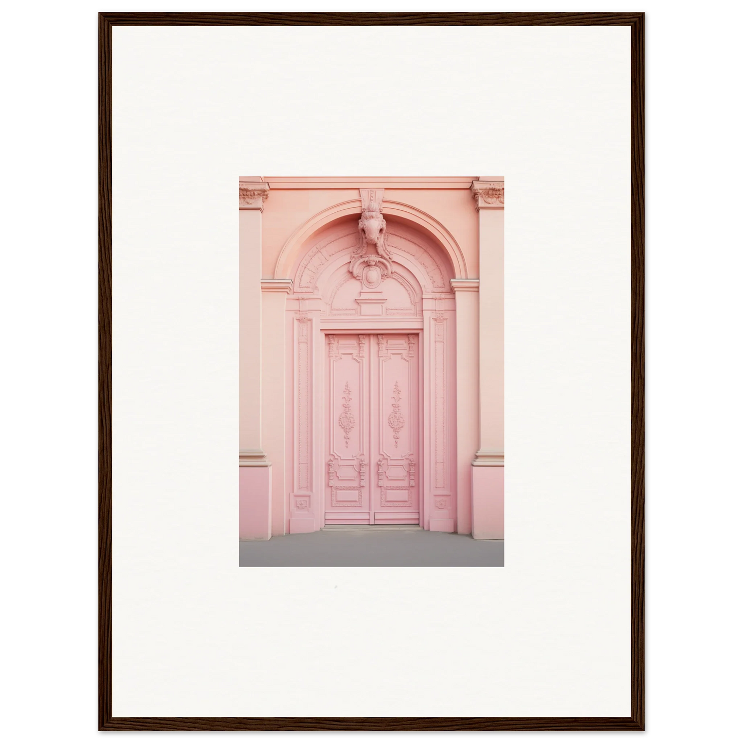 Ornate pink door with classical details showcasing Porphyr Pink Processions art™