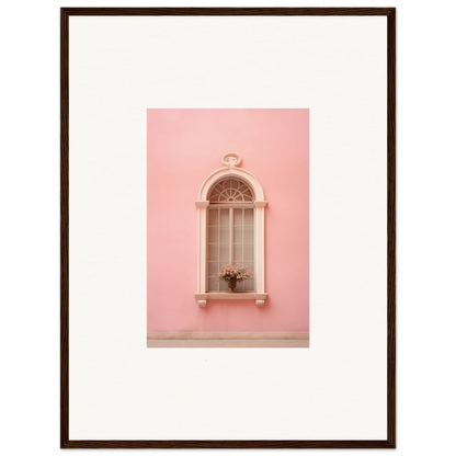 Ornate arched window on a pink wall in the Pinky Flora Portal framed wall art