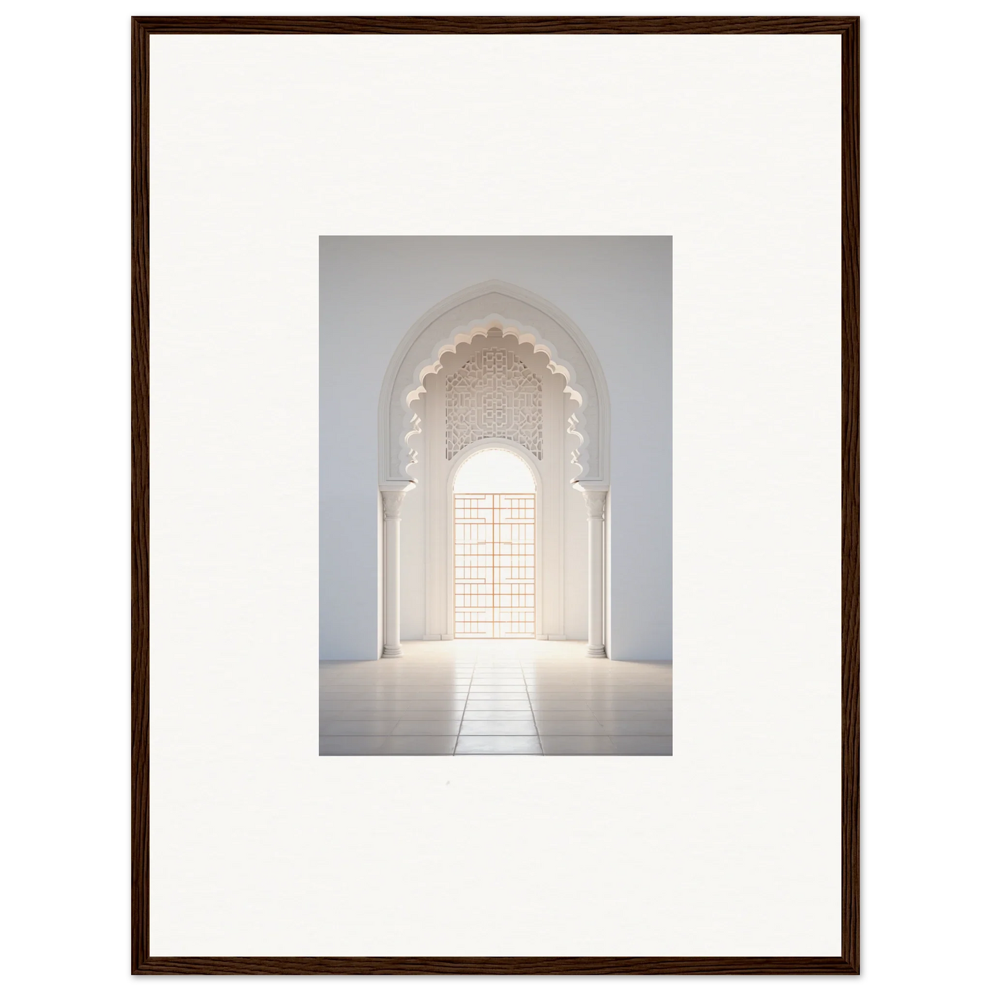 Beautiful white archway with scalloped details from the Threshold Dreamscapes Portal