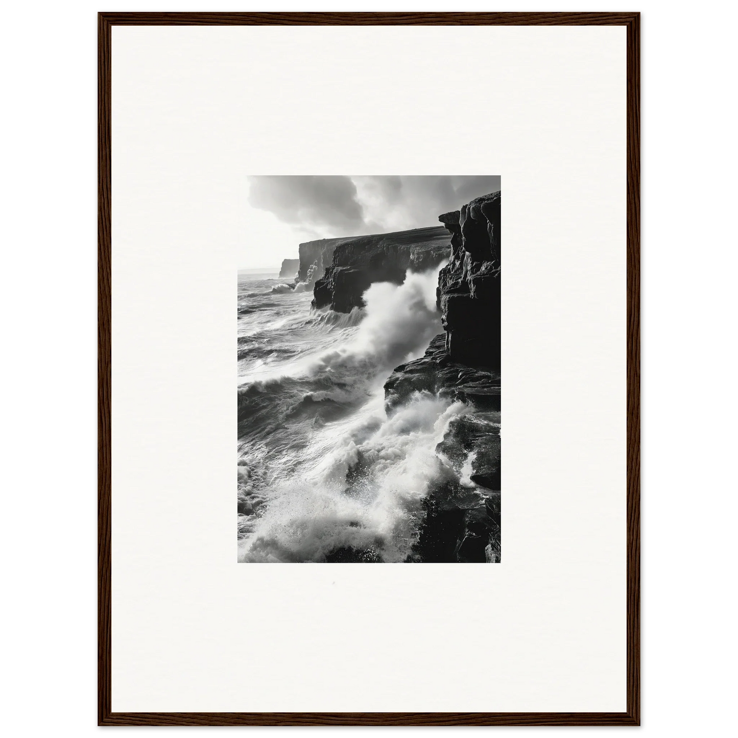 Dramatic black and white image of waves on cliffs for Tempestuous Rock Ballet special edition art™