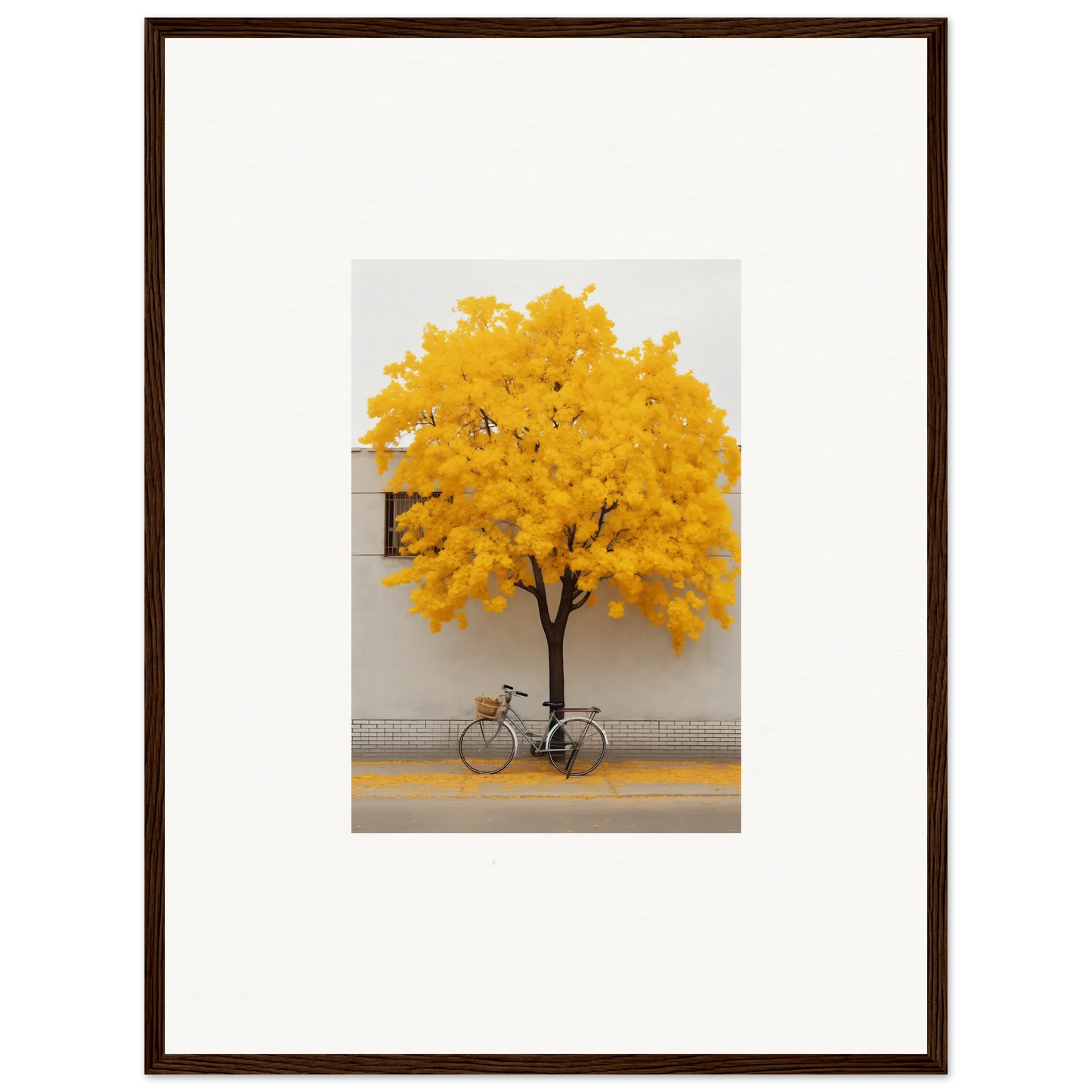 Bicycle under yellow leaves, perfect for Lemonade Gaze Reverie framed wall art