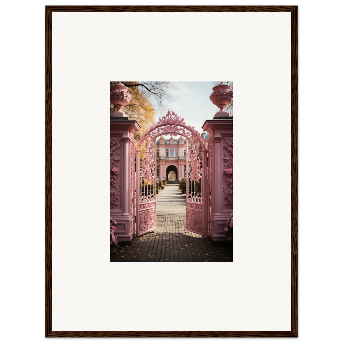 Ornate pink archway in Sugarcotton Visions Gateway garden path art design