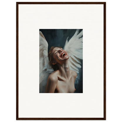 Framed canvas print of a person with white wings for stunning room decoration wall art