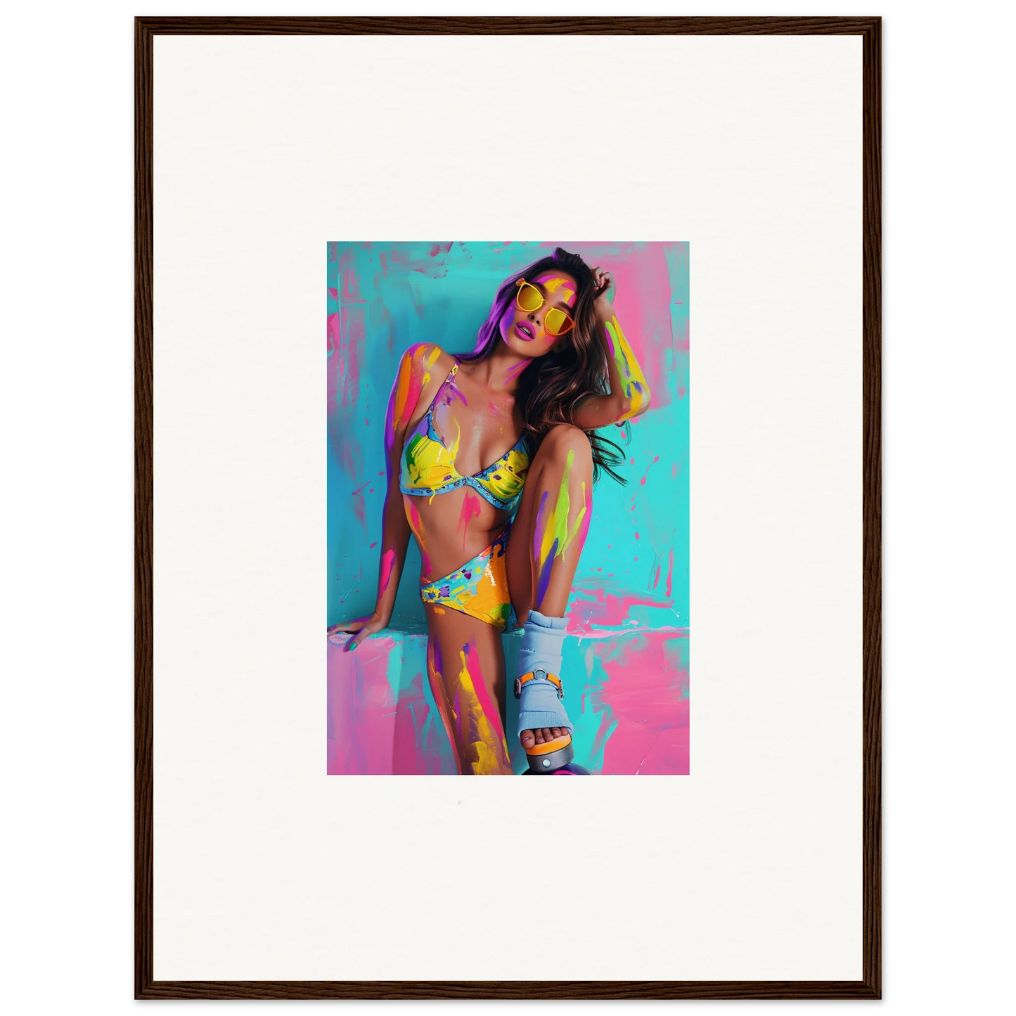 Colorful portrait of a woman in a yellow bikini for vibrant wall art or canvas print