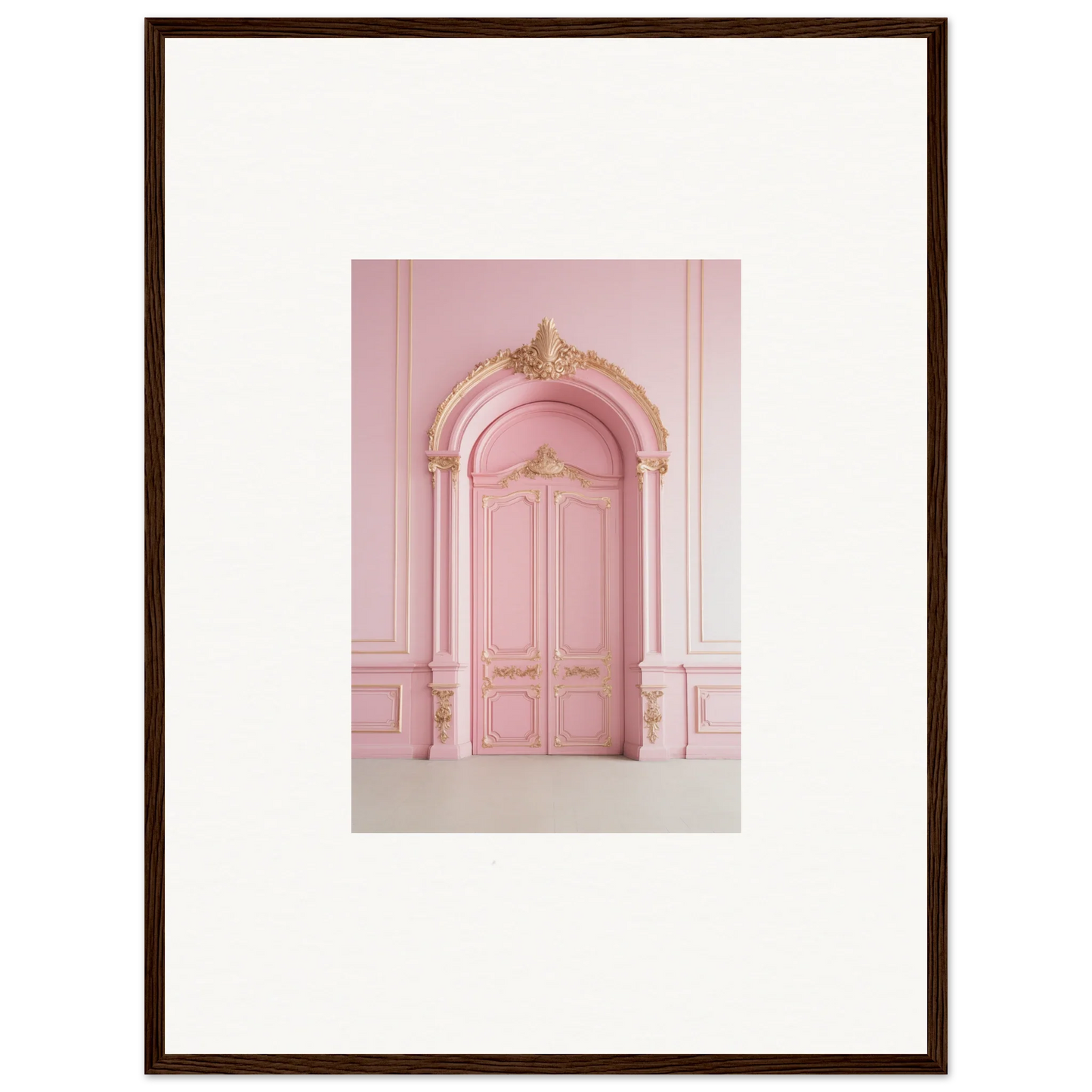 Ornate pink door with gold trim in the Paris Dreams Frame special edition art™