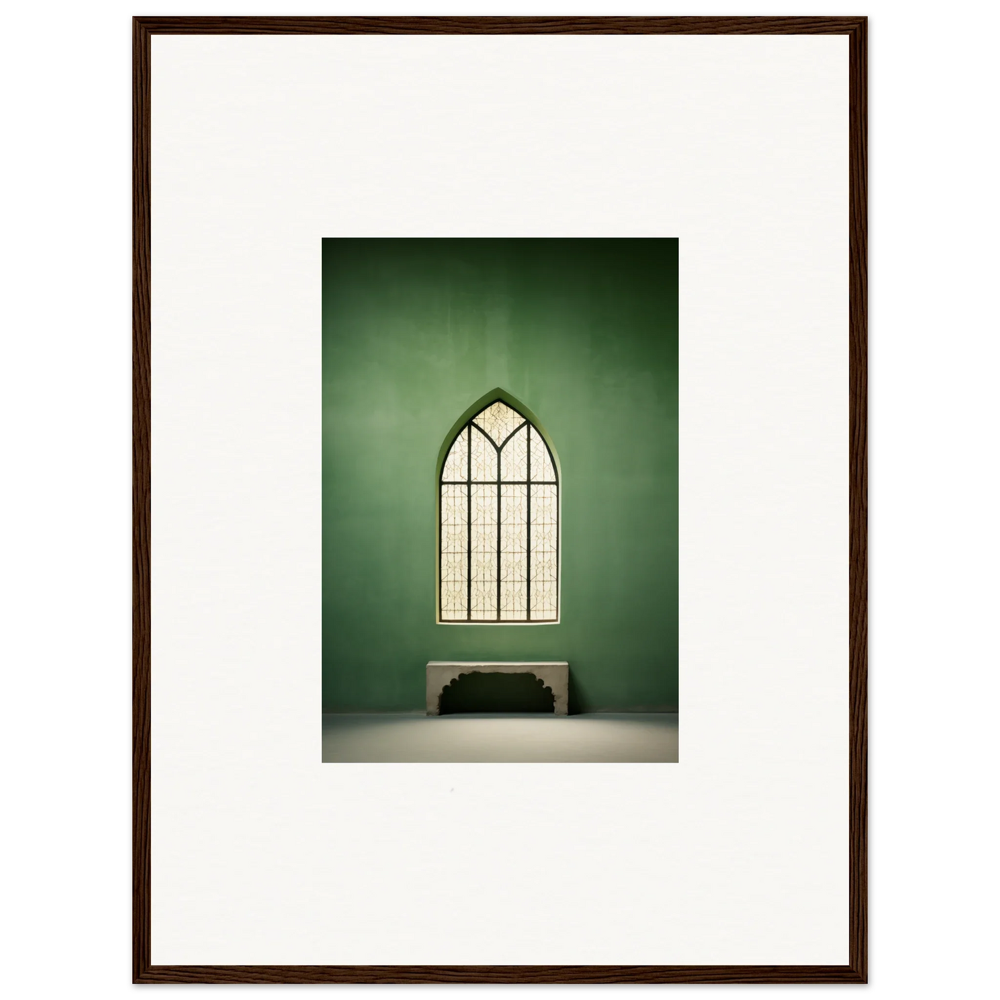 Gothic arched window over a simple bench in Evermind Greenthaum special edition art™