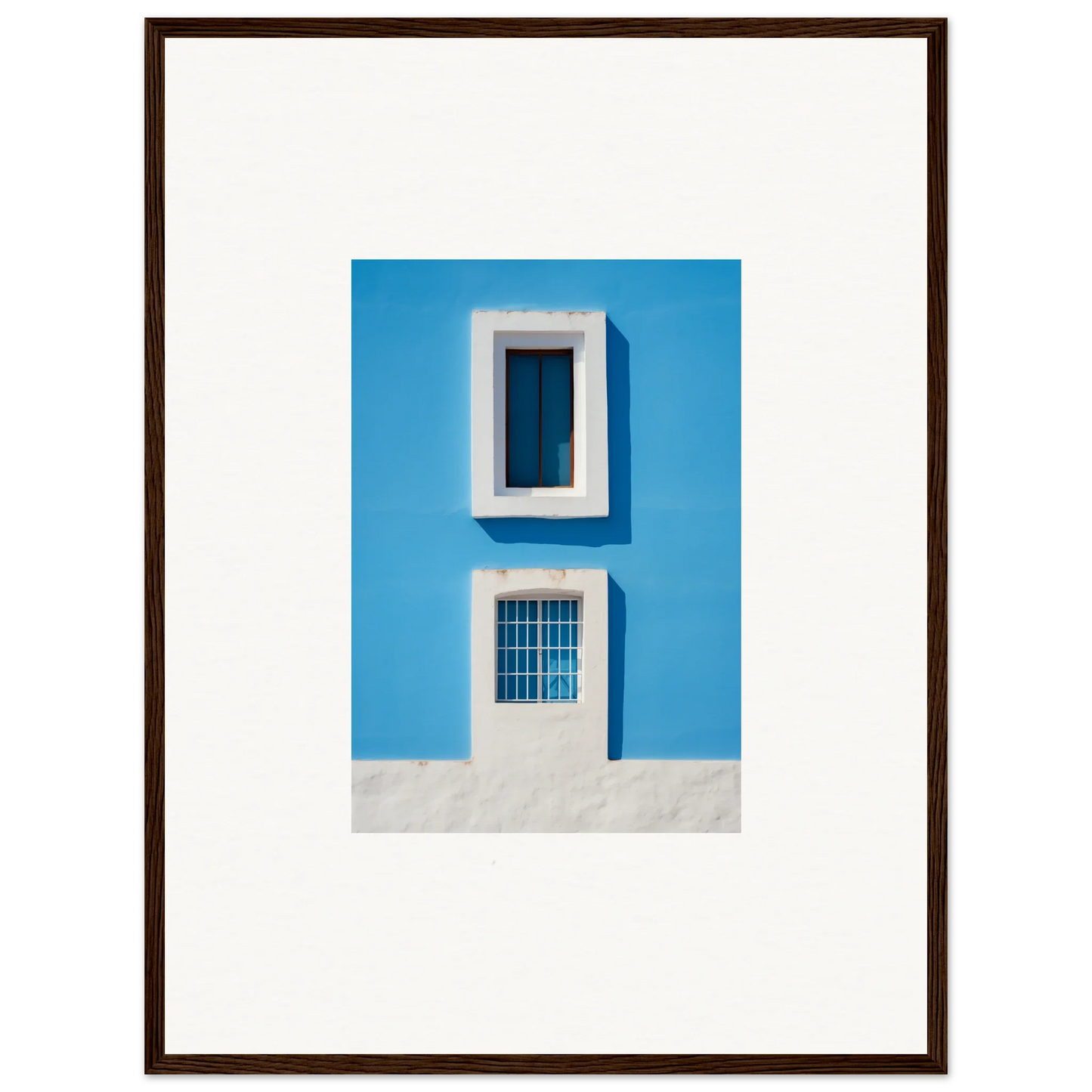 Bright blue wall with two white-framed windows from Isles Encompassed Vista art