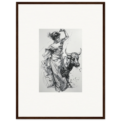 Black and white sketch of a figure in flowing robes with a bull from Tauripe Mystique Visions