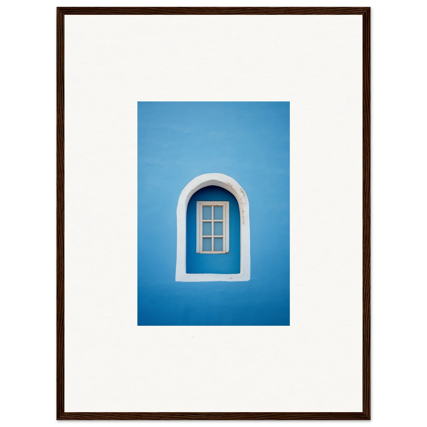 Arched window with white trim on blue wall in Whispers Sky Mosaic special edition art™