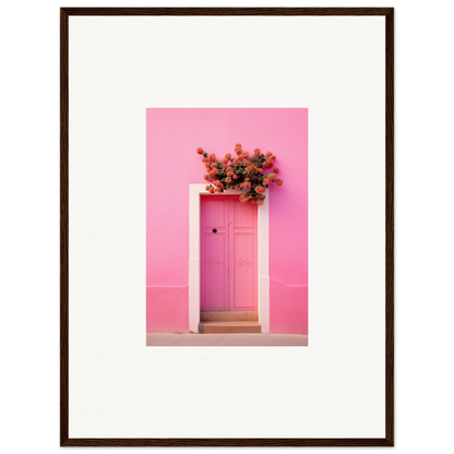 Pink door with red flowers, perfect for Quantum Pink Serenade framed wall art