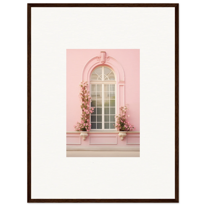 Arched pink window adorned with flowers, capturing Vitalose Rose Sonnet art style