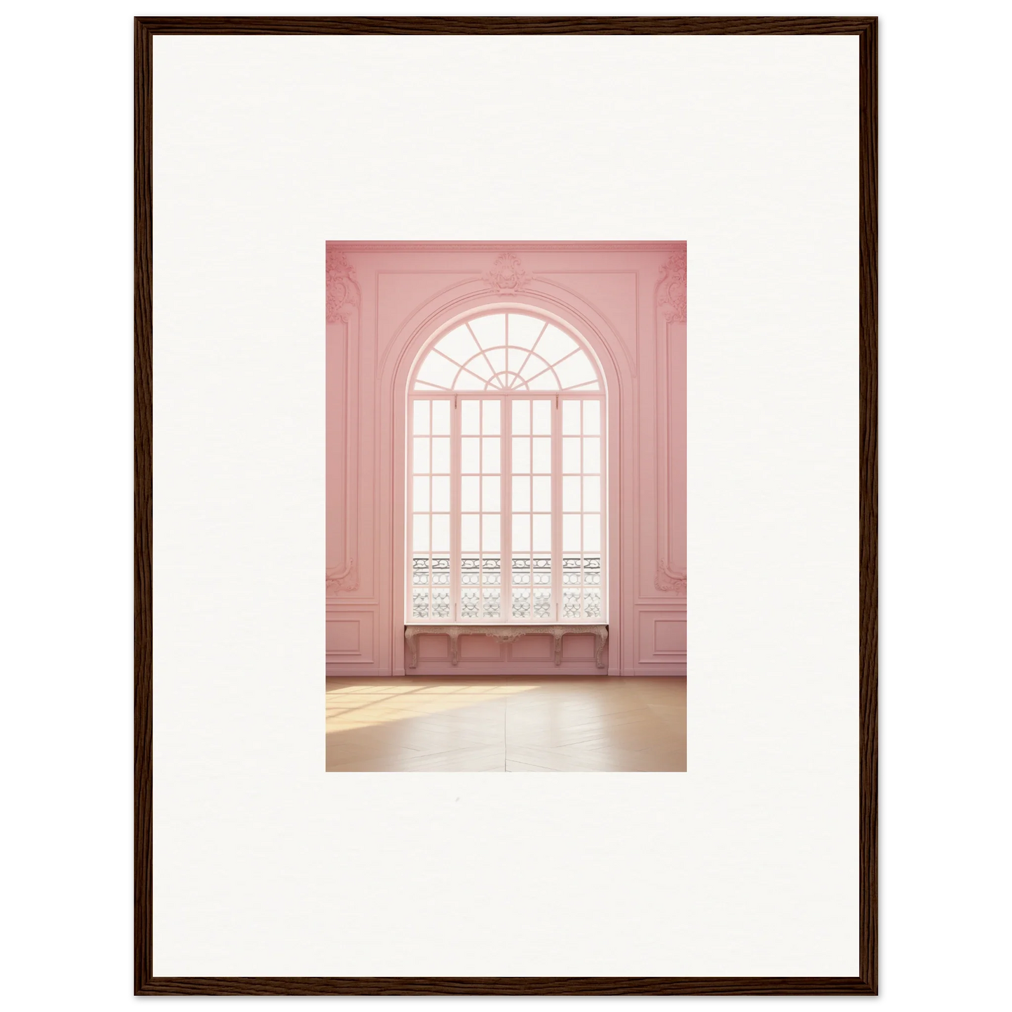 Elegant arched window with decorative muntins on soft pink wall in Ether Balcon Evolvement