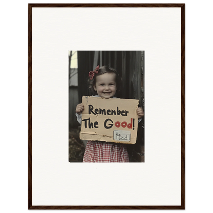 Framed black and white photo with handwritten Remember The Good sign for Smiles Forlornly Singing