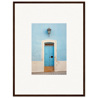 Bright turquoise wooden door with arch and lamp in Surreal Azure Vesaurrezz art