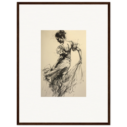 Expressive sketch of a figure in flowing dress for Gyroscopic Baudelo Bacon framed wall art