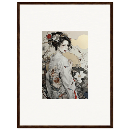 Traditional Japanese art print of a geisha in floral kimono from Daydream Blossom Wistitudes