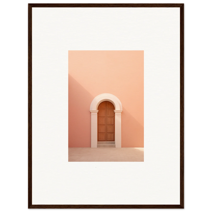 Wooden door in white arch on peachy-pink wall for Silent Coral Dreams art print