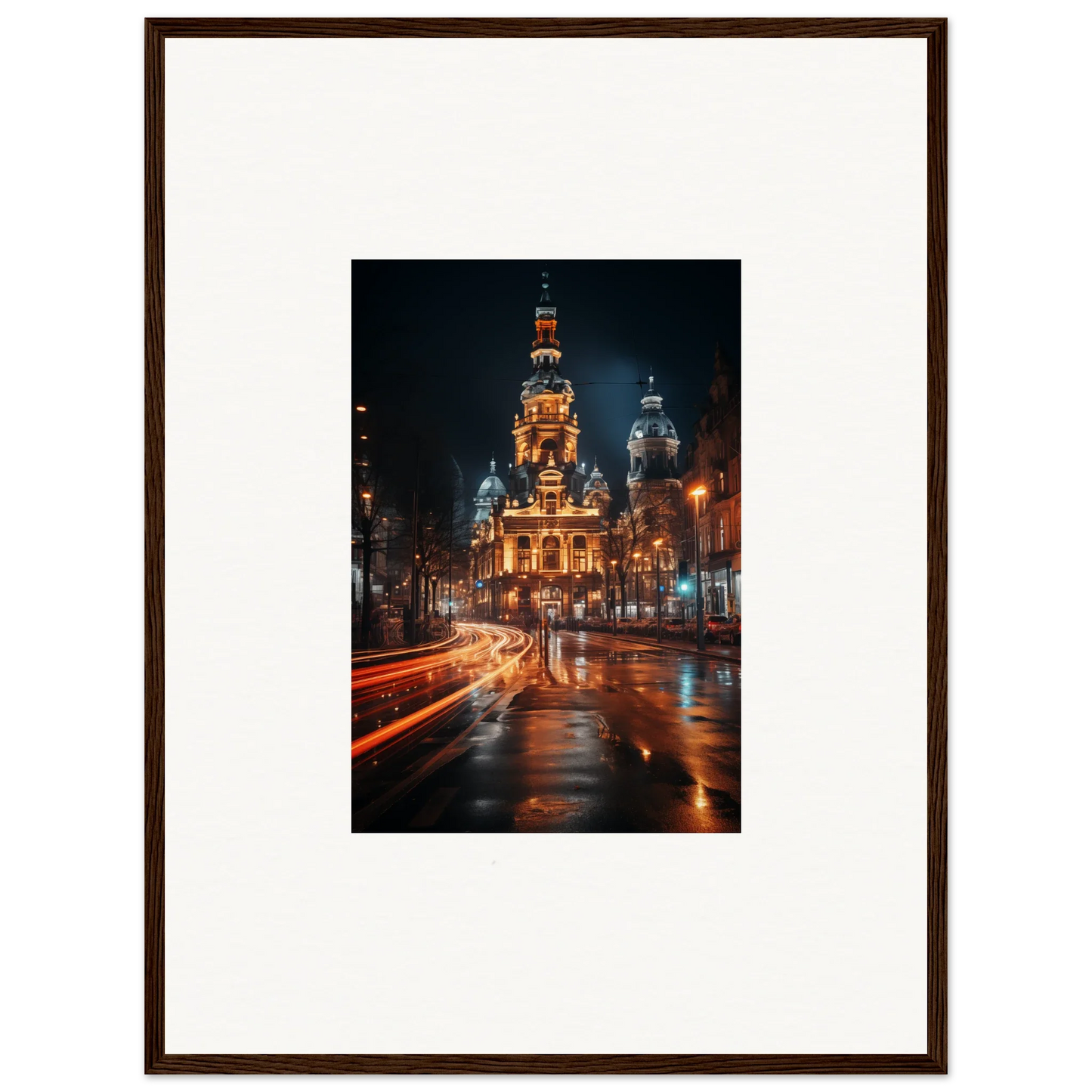 Illuminated Gothic church at night in Midnight Highway Mirage special edition art™