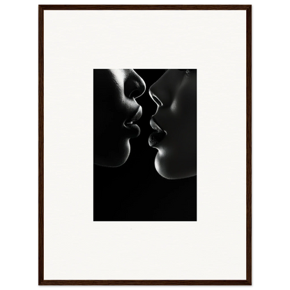 Silhouettes of two lovers about to kiss, featured in Midnight Kiss Darkness art