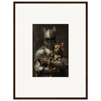 Medieval knight in armor with Chihuahua dog, part of Serene Steel Whispers art