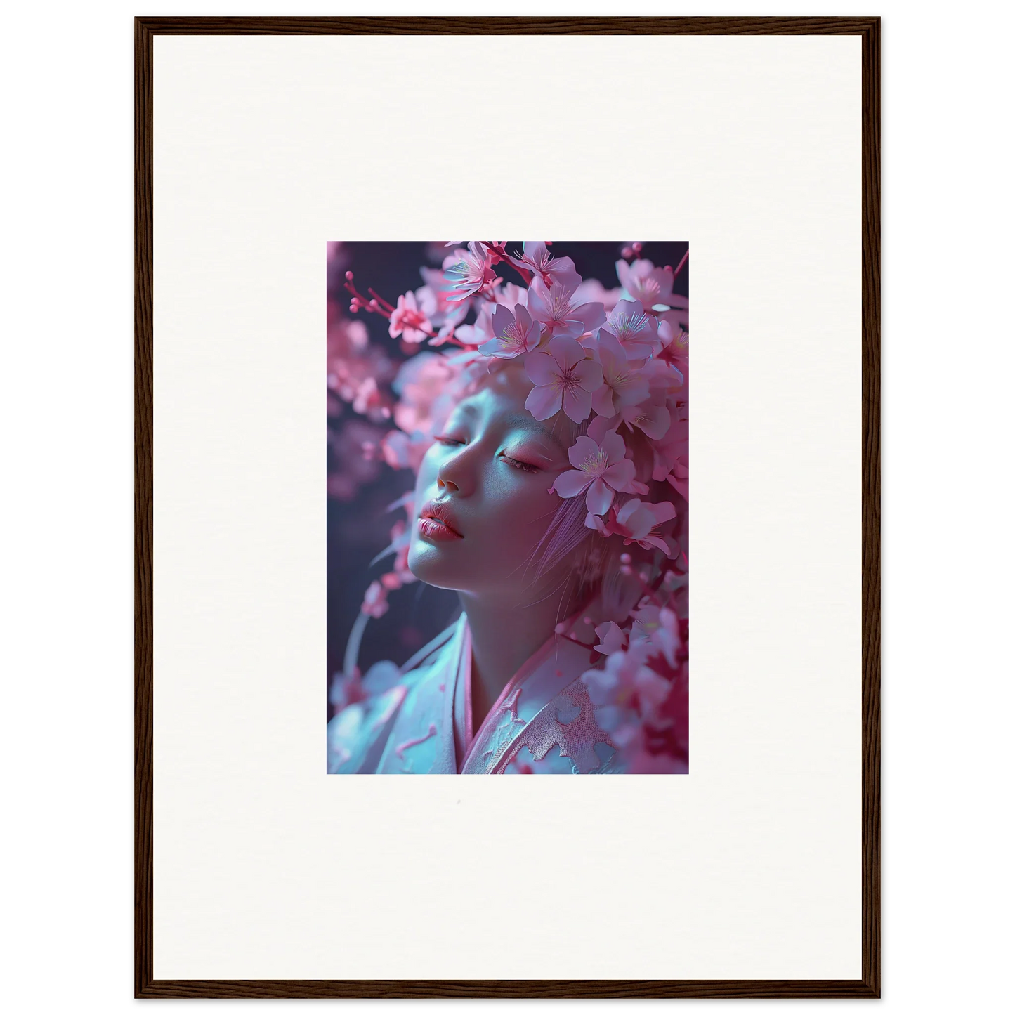 Framed Sakura Whispers canvas print of cherry blossoms as unique wall art for room decoration