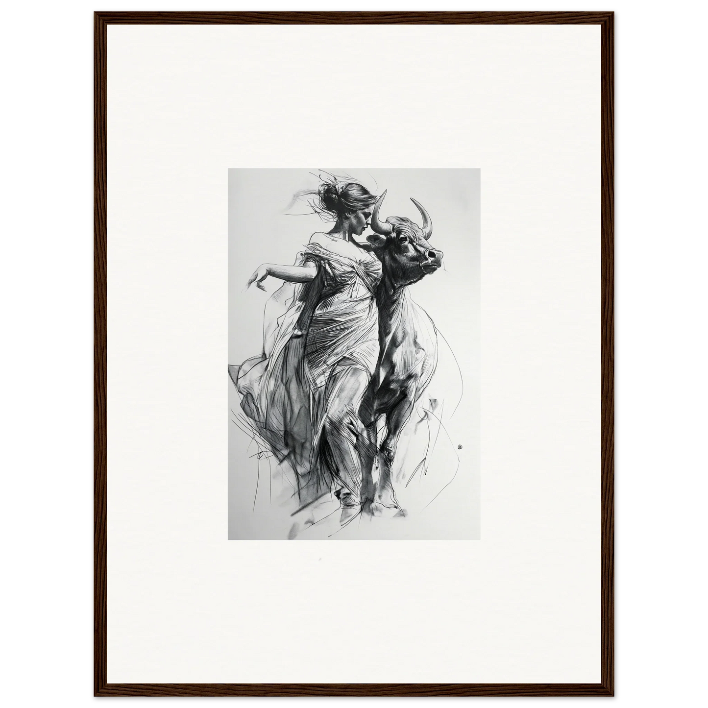 Black and white sketch of two figures dancing in Metaphoric Taurus Whispers art