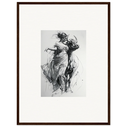 Black and white sketch of two figures dancing in Metaphoric Taurus Whispers art