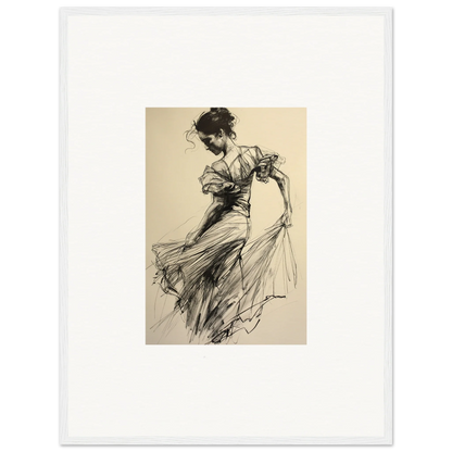 Gestural sketch of a dancer in flowing dress for Ethereal Pause Beneath wall art