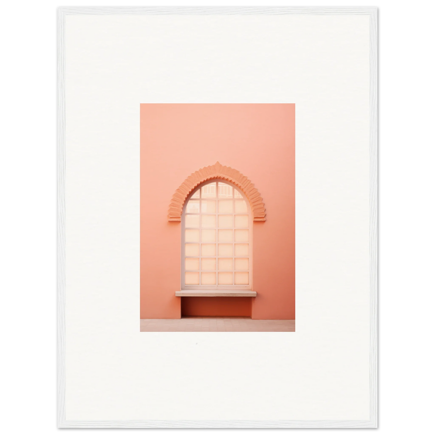 Arched window with white panes in peachy-pink wall from Windows Morning Whisper