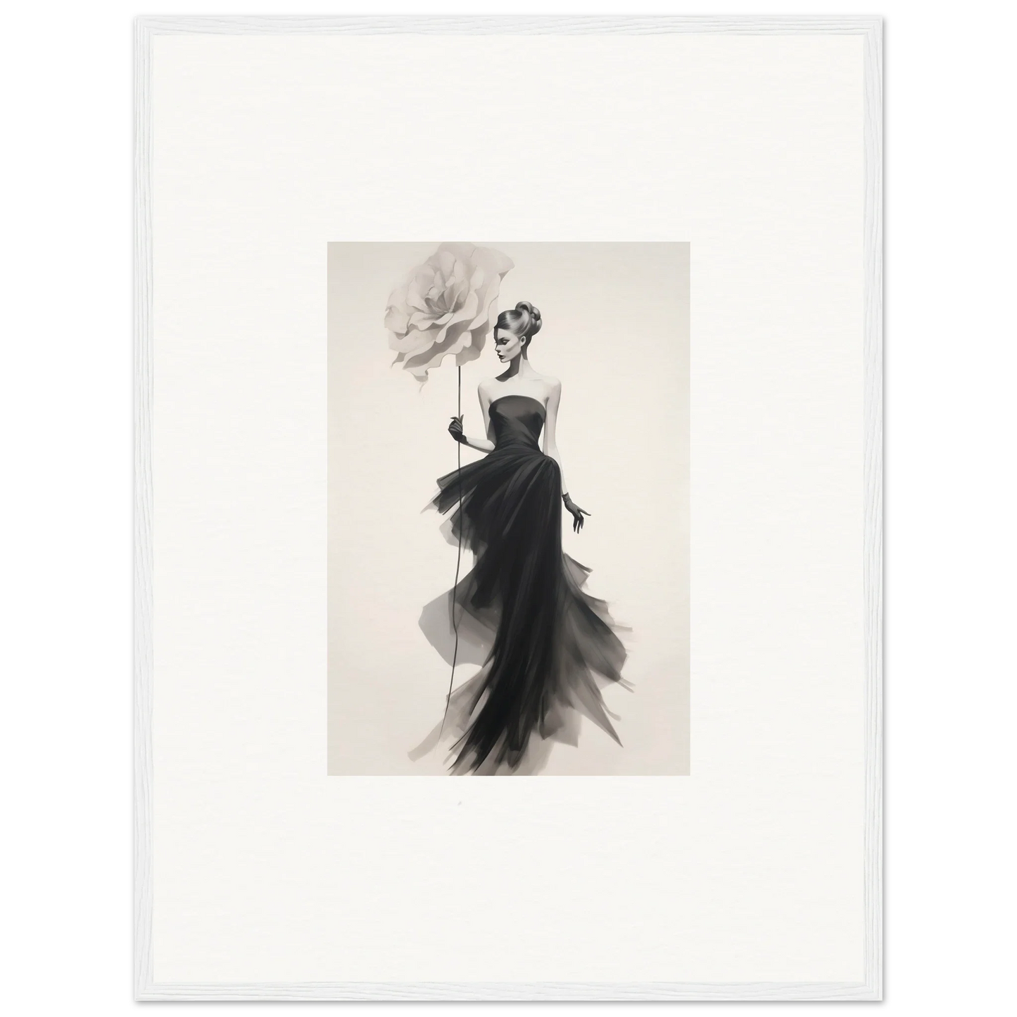 Elegant black and white fashion illustration of Opulent Reverie Lyrisans evening gown