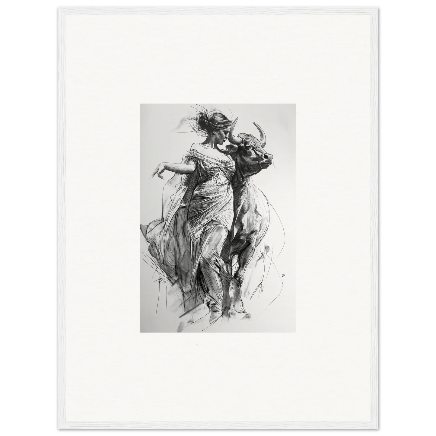 Black and white sketch of figures dancing, perfect for Forest Flame Dance framed wall art