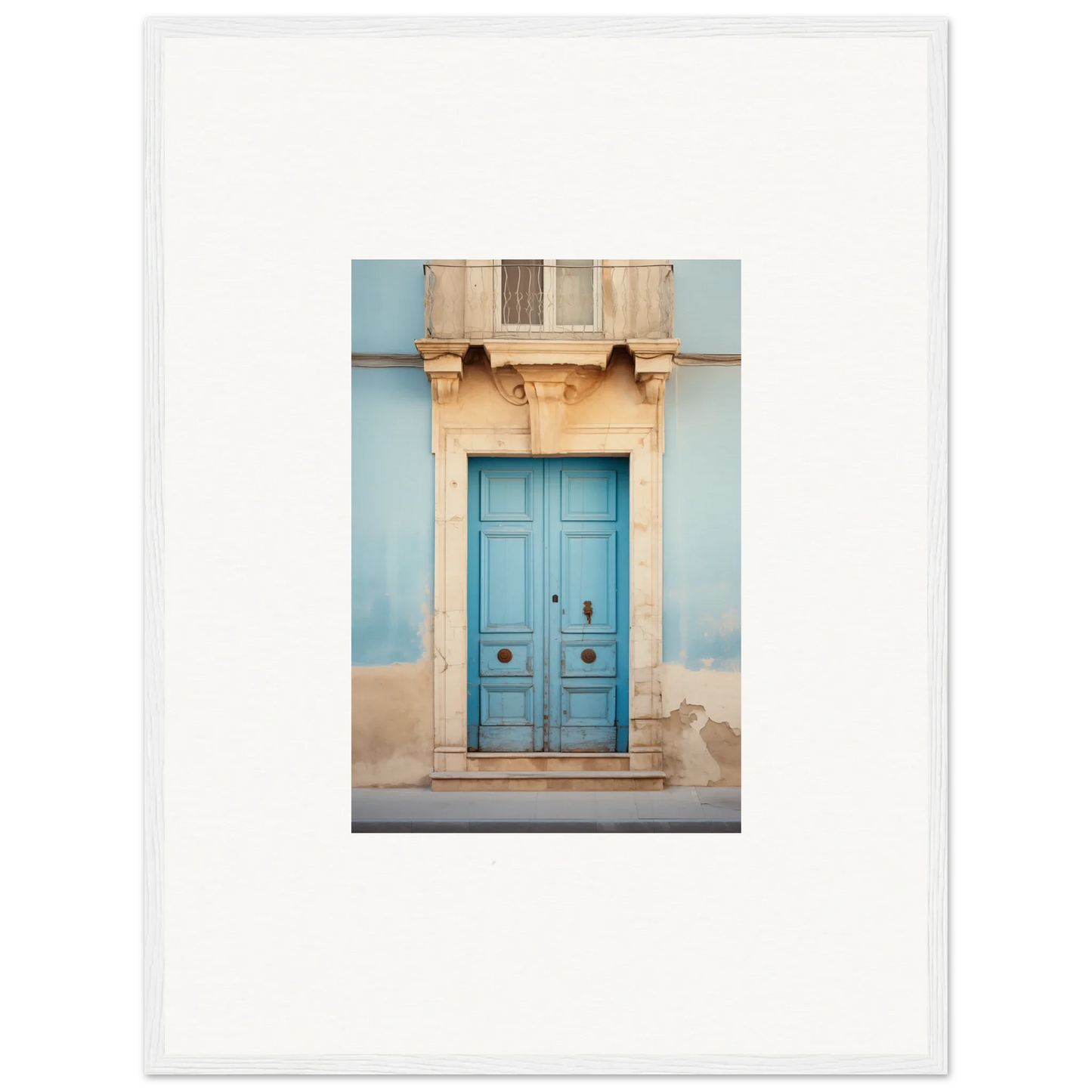 Bright turquoise wooden door with ornate stone framing in Ephemeral Dreamscape Doorway