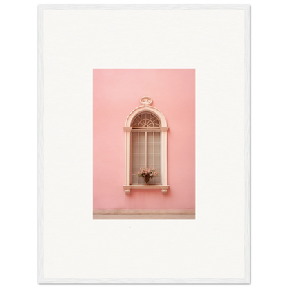 Arched window with ornate details on a pink wall in Pinky Flora Portal framed wall art