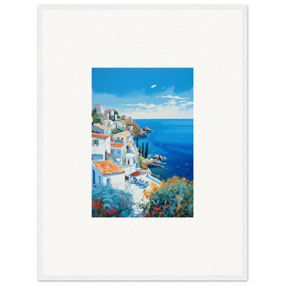 Mediterranean village with white buildings and blue domes in Sunlit Dreamscape Promise