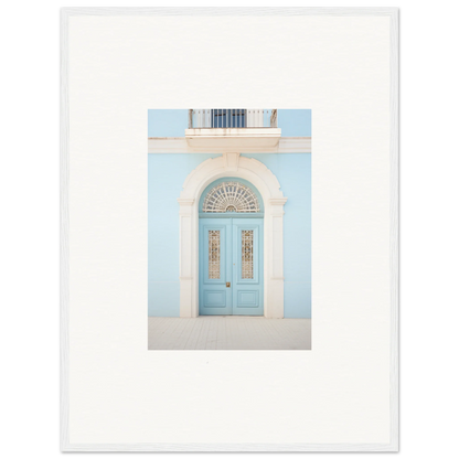 Light blue ornate door with fanlight, featured in Delphinium Dream Portal art