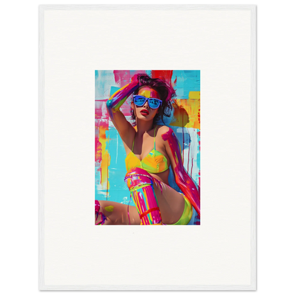 Colorful pop art portrait of a woman in vibrant swimwear for trendy wall art canvas print