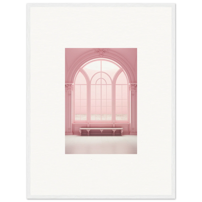 Arched pink window art with bench under elegant details in Solitude’s Rosy Asana