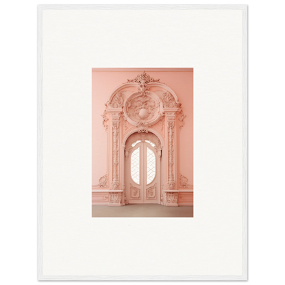 Ornate pink baroque doorway with glass doors featured in Ether Pendantia Portal art piece