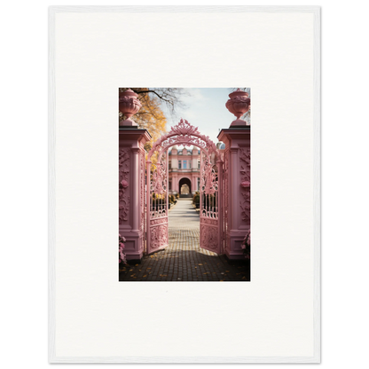 Ornate pink archway in Sugarcotton Visions Gateway leads to a beautiful garden path