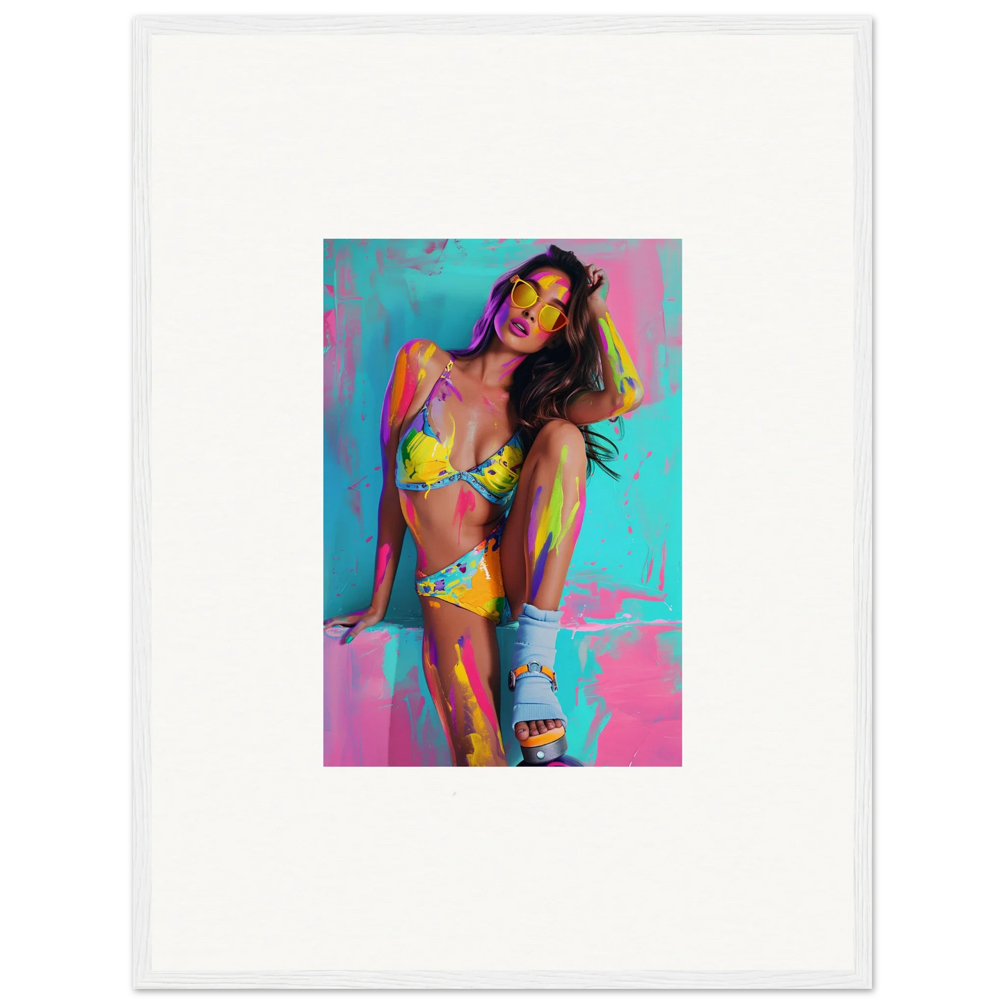 Colorful woman in yellow bikini canvas print for vibrant wall art and room decoration