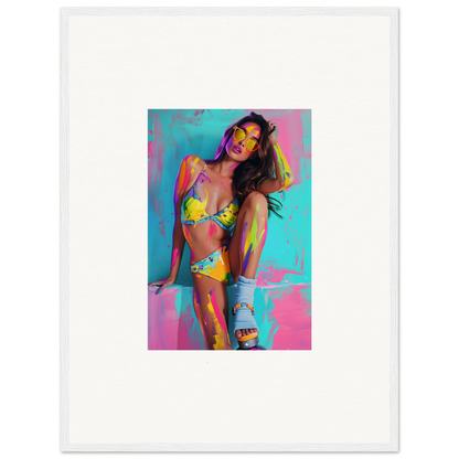 Colorful woman in yellow bikini canvas print for vibrant wall art and room decoration