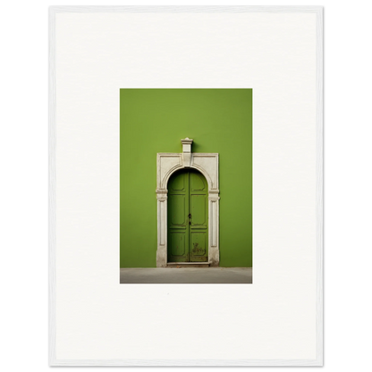 Green Origins special edition art™ featuring a green wooden door in stone framing