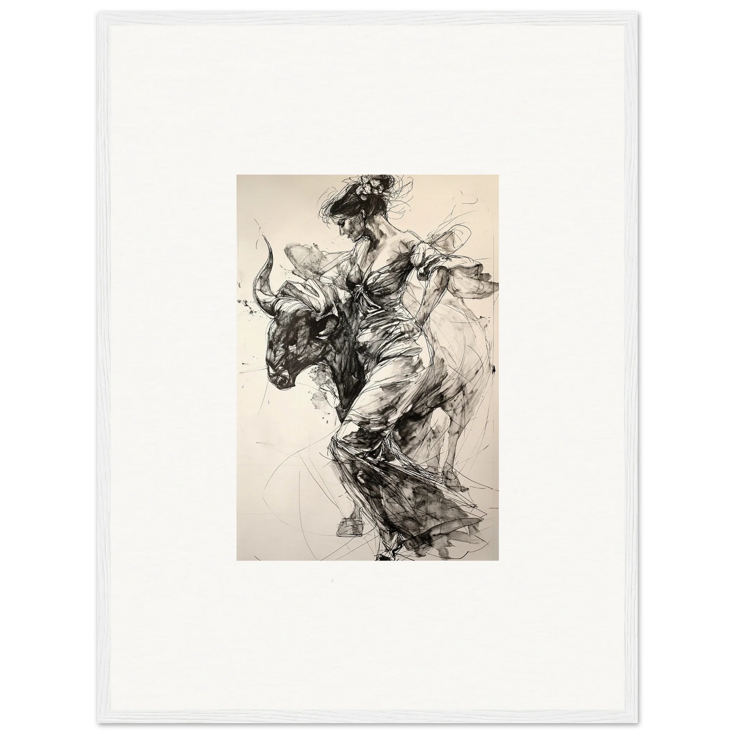 Dynamic black and white bull rider sketch from Labyrinthine Spanish Mirage special edition art™