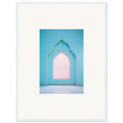 Ornate arched doorway with pink lattice window in turquoise for Souls Diffilveres Critfilters