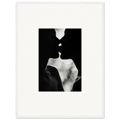 Two silhouettes kissing in black and white for Shadowy Dawn Nuance framed wall art