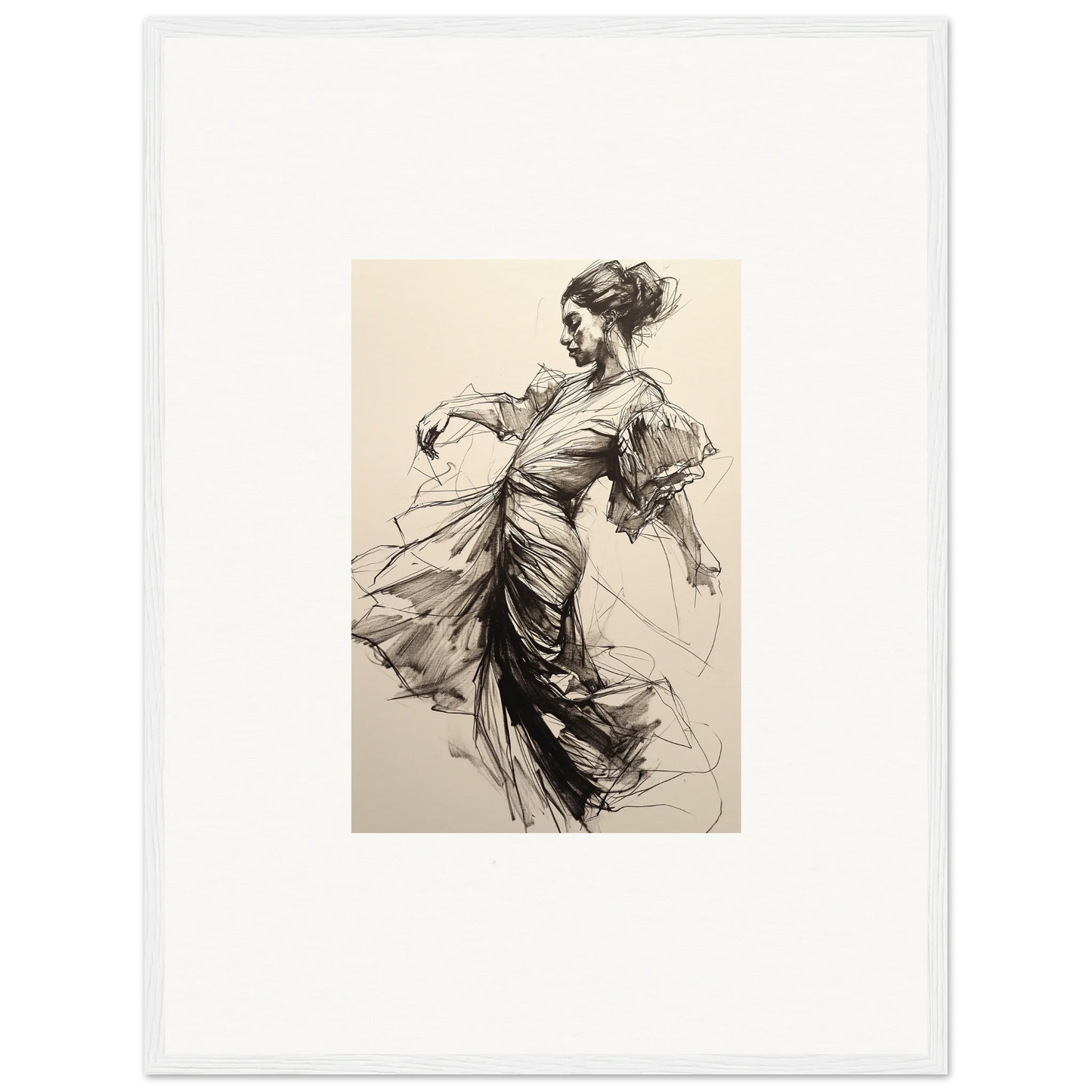 Elegant sketch of a dancer in motion from Whirling Midnight Form framed wall art