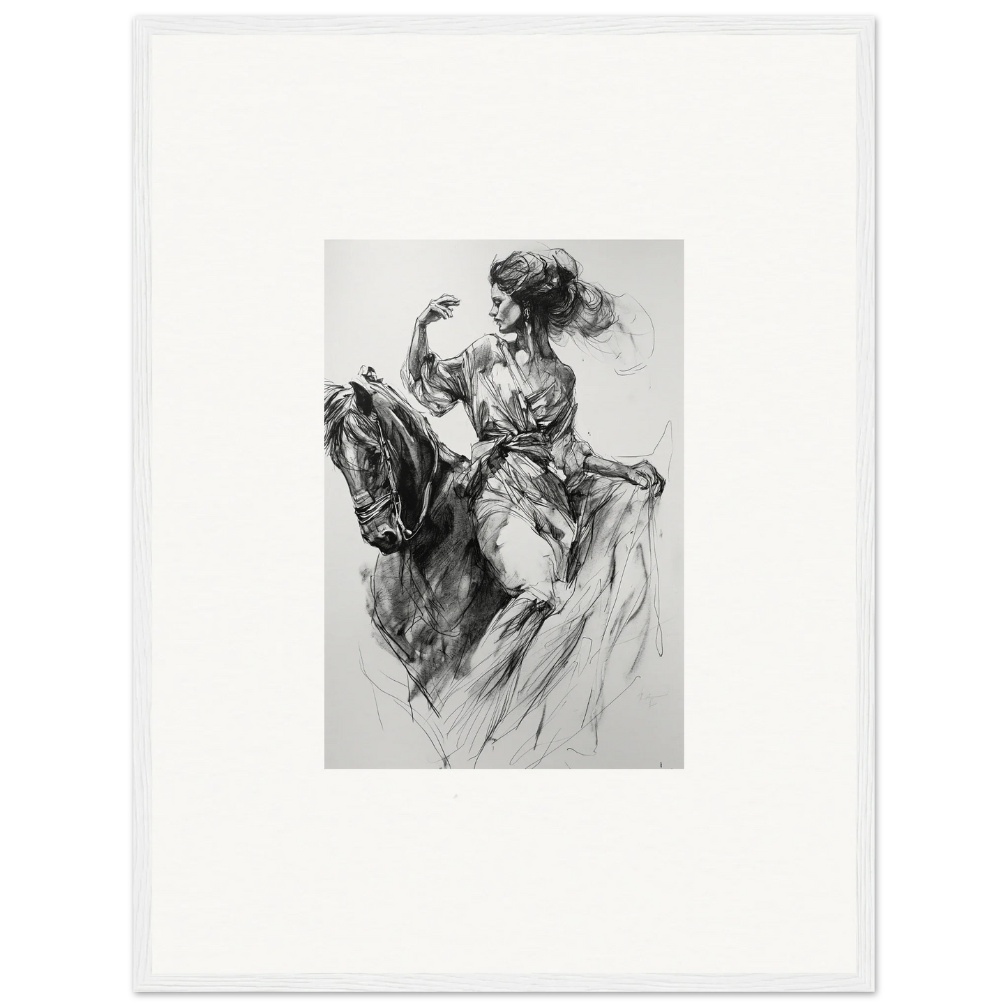 Dynamic black and white sketch of horse and rider for Ephemeral Journey Grafikermania